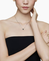 Petite Chatelaine® Pavé Bezel Pendant Necklace in Sterling Silver with Black Onyx and Diamonds, 7mm